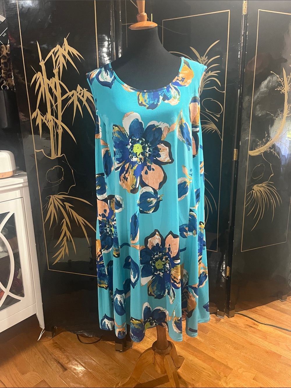 Kim Rogers Turquoise and Orange Floral Midi Dress RE